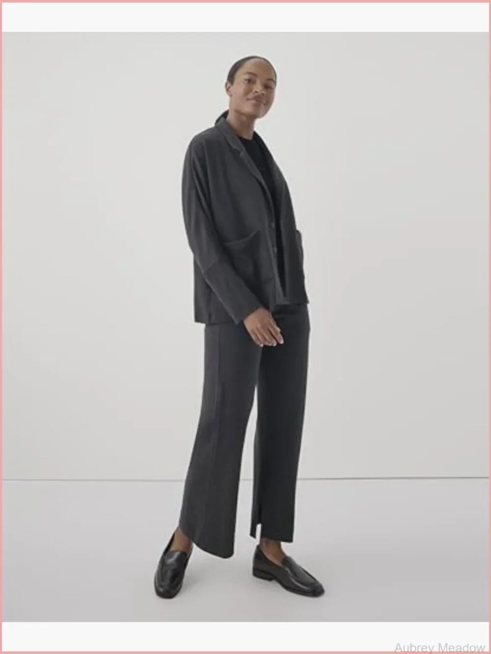 Relaxed Fit Organic Cotton Blazer with Notched Lapel, Open Front, Long Sleeve
